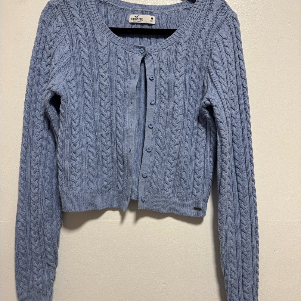 Hollister Blue Cropped Cable Knit Cardigan Sweater – Size M